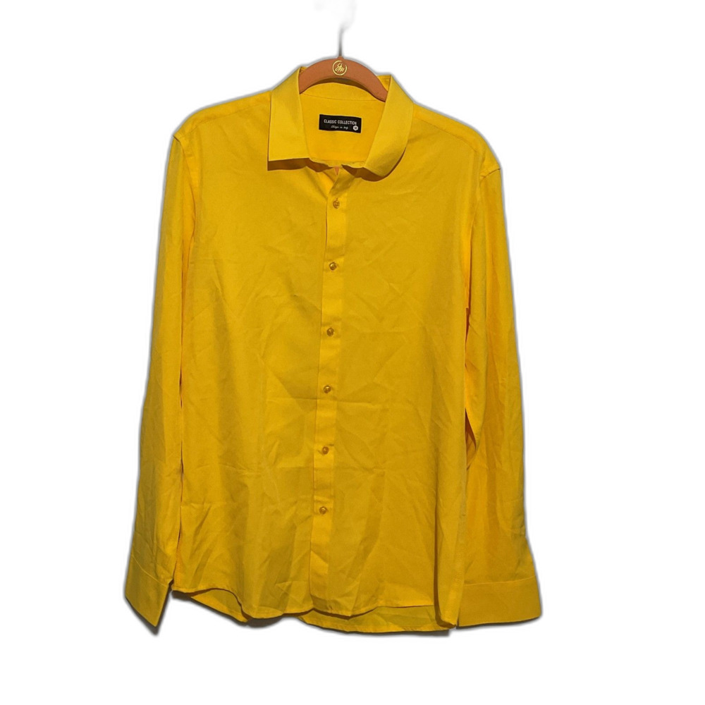 Men's Yellow Medium Button-Down Dress Shirt Classic Style